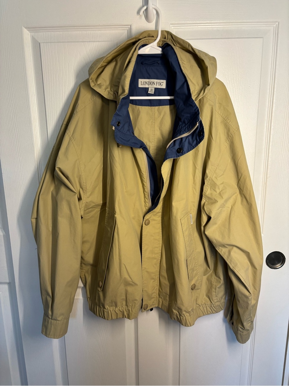 Vintage London Fog Hooded Rain Jacket Khaki Tan XXL Zip Snap Coat